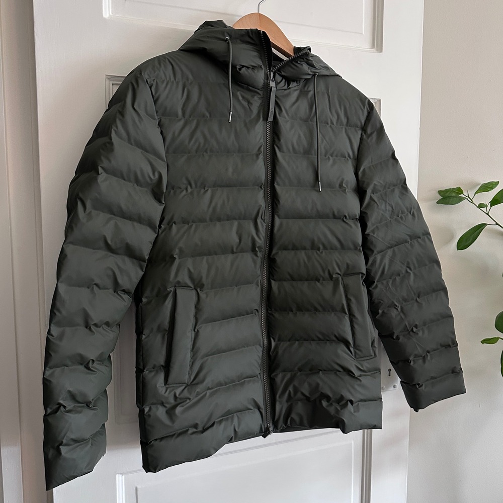 NEW Rains Puffer‎ Jacket Hooded Full Zip Olive Green Women XS